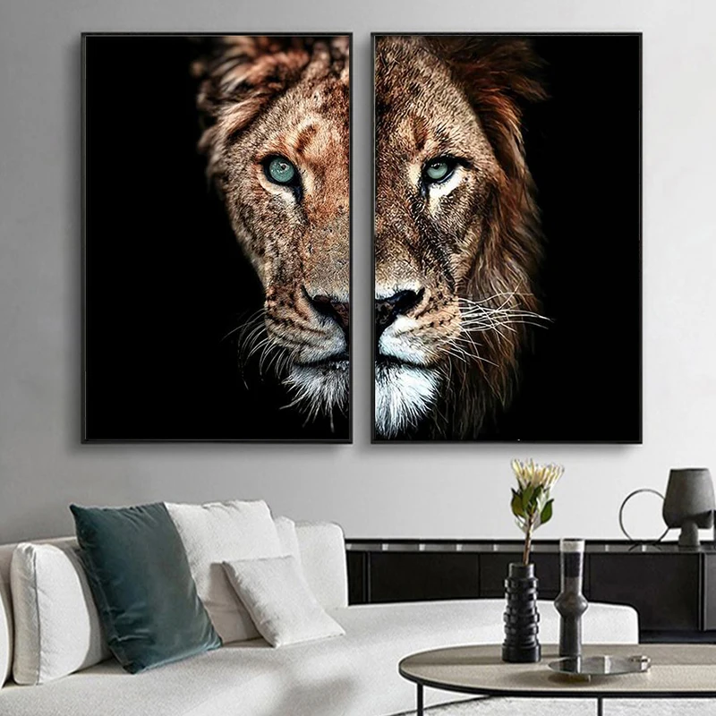 

Lion and Lioness Canvas Paintings On the Wall Art Modern Decorative Posters and Prints Black White Painting Pictures For Living