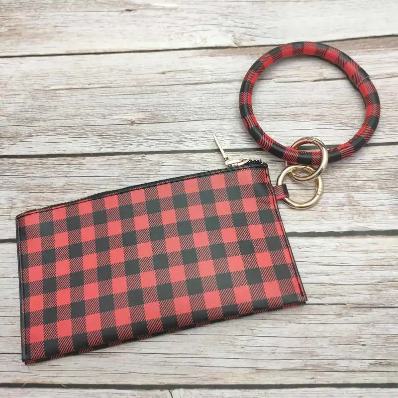 red plaid Круглый браслет из искусственной кожи, кошелек, клатч для телефона, браслет, брелки браслеты для женщин, девушек, украшения в подарок на год - Окраска металла: red plaid