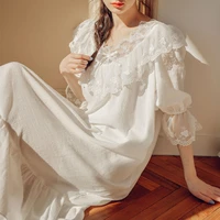 victorian white night dress women cotton lace vintage nightgown lolita dress princess sleepwear peignoir ladies fairy loungewear