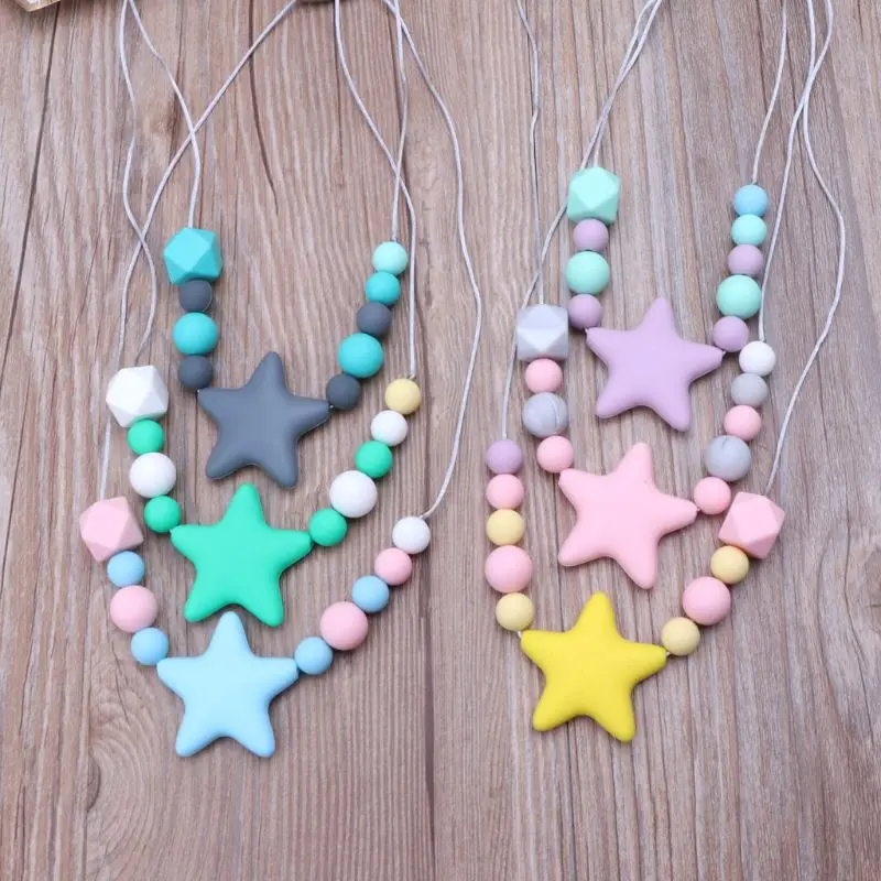 

1PC Silicone Teething Necklace With Chew Beads For Baby Teethers BPA Free Mommy Nursing Necklace Infant Toy 63HE