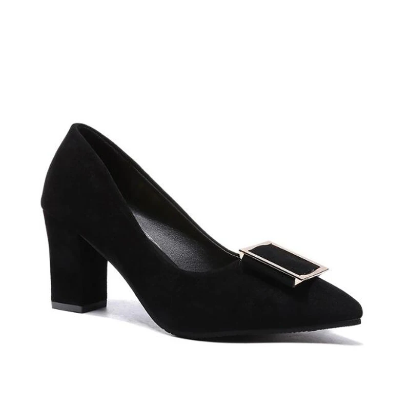 OL High-heeled Shoes Women's Faux Sueede Leather Pumps Shallow-mouthed Cuboid Button Single | Обувь