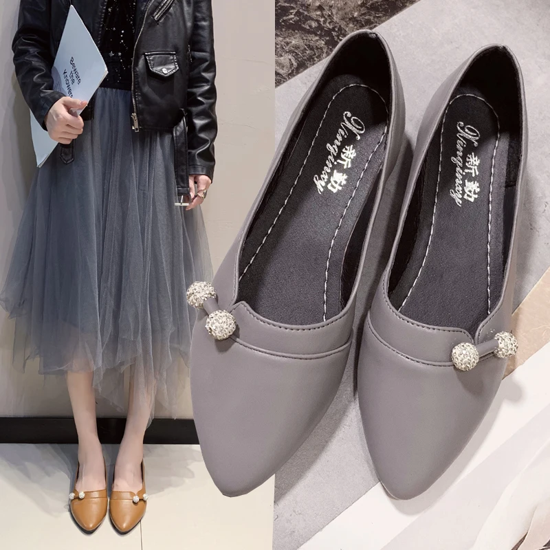 Spring Autumn Women Low Heels Dress Shoes Ol Office Lady Ball Metal Slip on Boat Pointed Toe zapatos mujer 8758N | Обувь