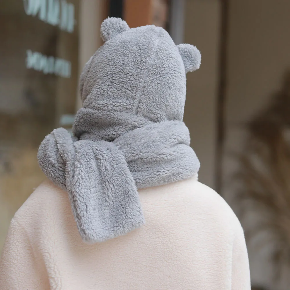 Зимний новый милый медведь шапка шарф Толстый модный плюшевый теплый