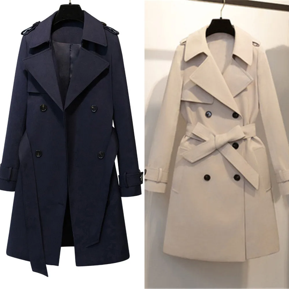 

WinterFashion Spring Women Turn-Down Collar Double Breasted Trench Coat Female Classic Long Slim Business Outerwears M119