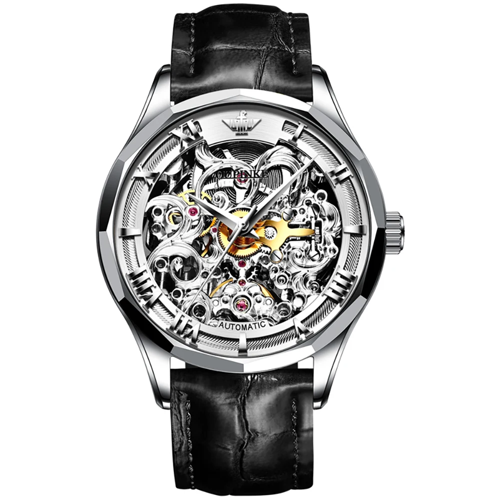 

OUPINKE Skeleton Watch Luxury Men Mechanical Wristwatches Waterproof Business Sapphire Glass Men Automatic Watches reloj hombre