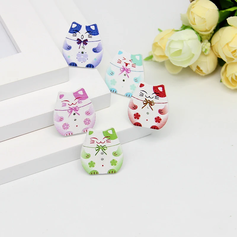 10 шт. деревянные пуговицы для скрапбукинга Lucky Cat с 2 отверстиями поделки детей