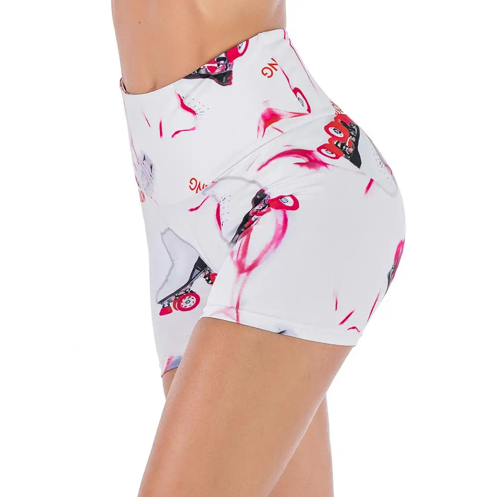 Drop Shipping Skates Printed Shorts High Waist Moving Sportwear White Pink Wow Factor Print | Женская одежда