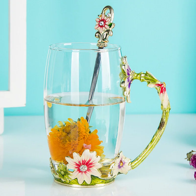 

FSILE European Fashion Zou Ju Afternoon Tea Cup and Saucer Set Enamel Glass Coffee Mug Business Gift Couple Water Cup