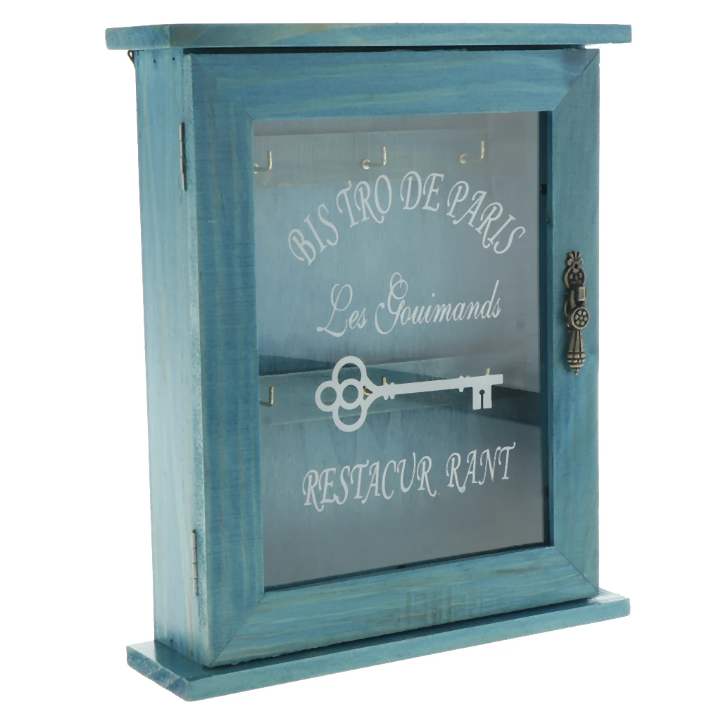 Pastoral Style Key Cabinet Wooden Holder Box Wall Mounted Decorative Rack with 6 Hooks for Home Office 21x6x25cm. | Дом и сад