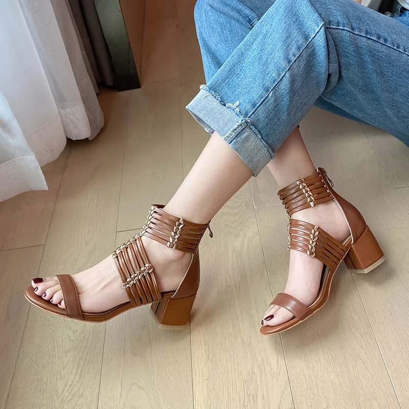 

MORAZORA 2021 New Arrival Women Sandals Genuine Leather Fashion Ladies Causal Shoes Summer Square Heels Sandals For Woman