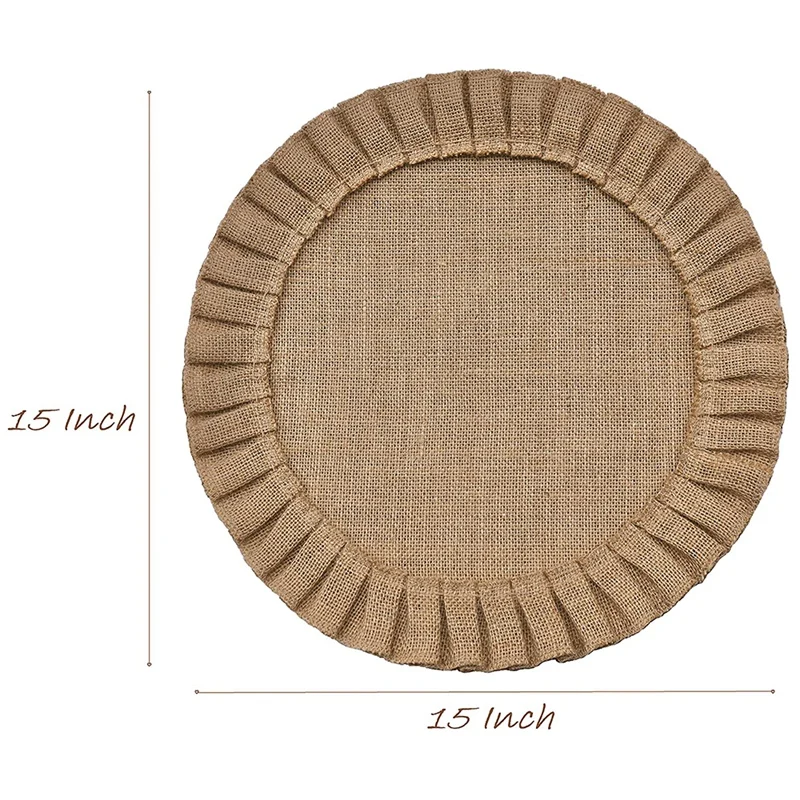 

Rustic Farmhouse Burlap Round Placemats Set of 4, Size in 15 Inches Diameter