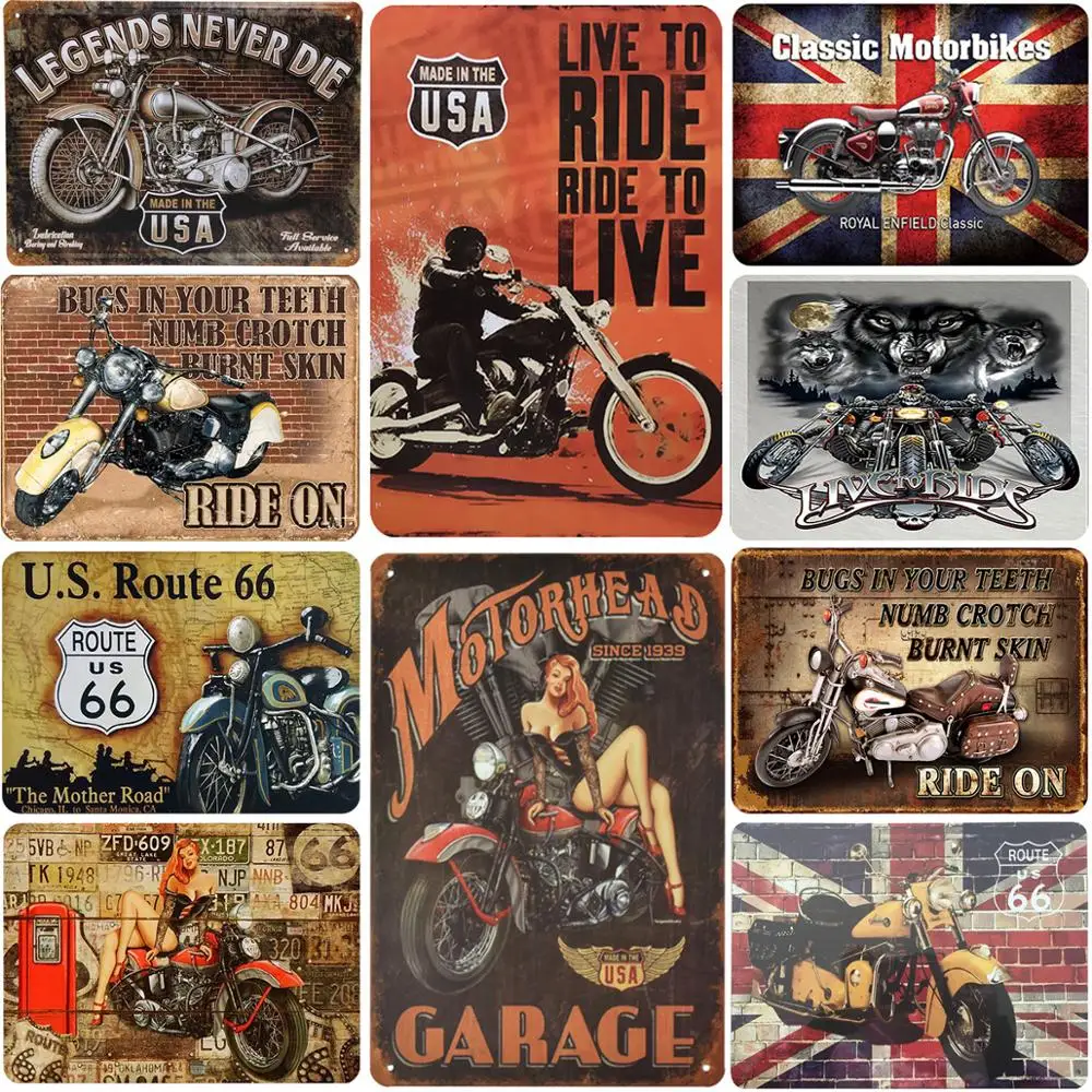

Retro Motorcycle Signs Vintage Metal Tin Plate Classic Iron Picture Decor Wall Of Garage Bar Cafe Home Gym 20cmx30cm