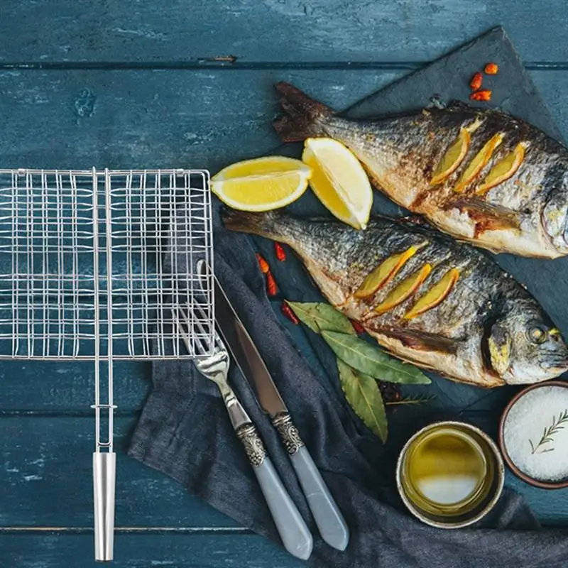 

2pcs Stainless Grill Net Fish Grill Net Bread Sandwich Grill Tools (Silver)