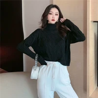2022 fall casual knit sweater warm winter high collar long sleeve t shirt powder for women knit sweater thickened for outer wear