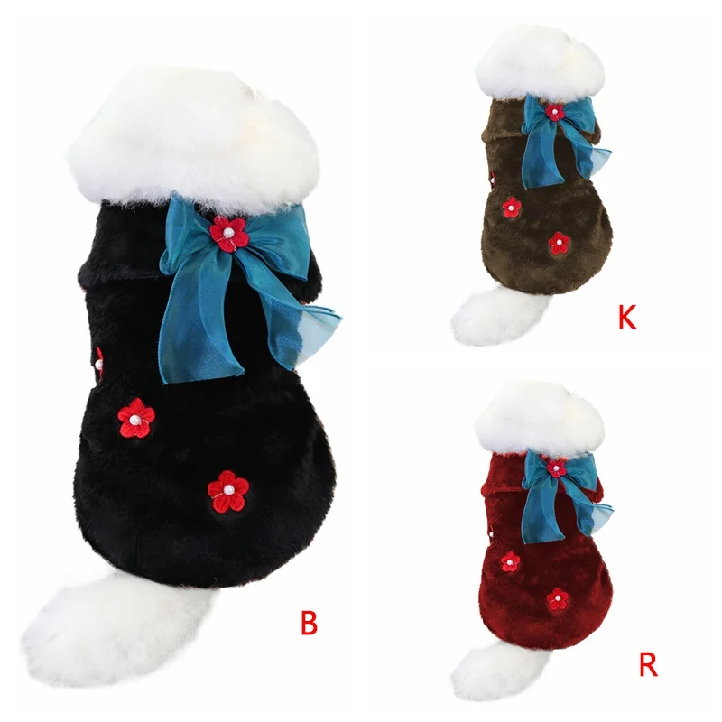 Милая теплая одежда для домашних животных модная с бантом собак на осень и зиму