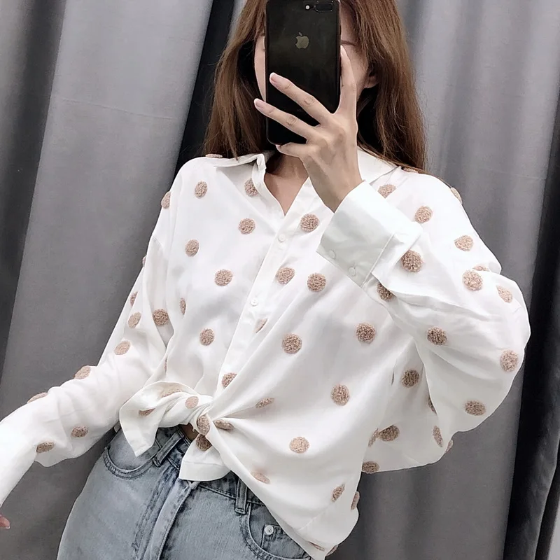 Женская черно белая рубашка осень 2019 новая мода длинный рукав популярная в