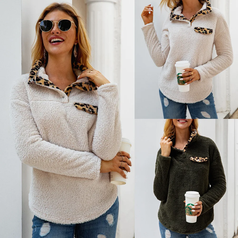 

Women Fleece Hoodies Solid Color Long Sleeve Lady Pullover Sweatshirts Faux Fur Fashion Casual Female Clothes