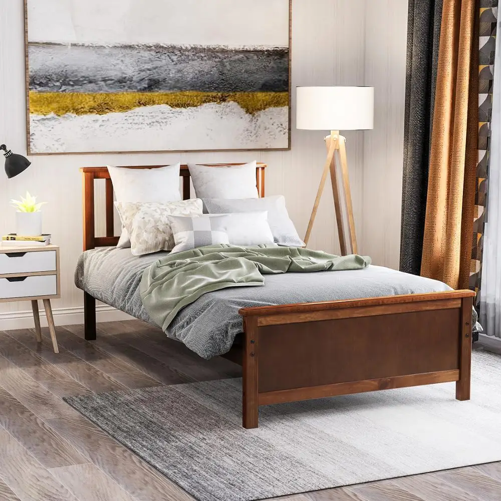 

Twin Size Bedroom Furniture Wood Platform Bed With Headboard High Quality Bed Frame US Warehouse