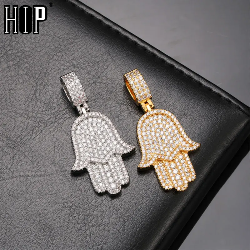 

Ожерелье «Фатима» для мужчин и женщин, украшение в стиле хип-хоп, сверкающая рука кулоны с фианитом, ювелирное изделие с твердой спинкой