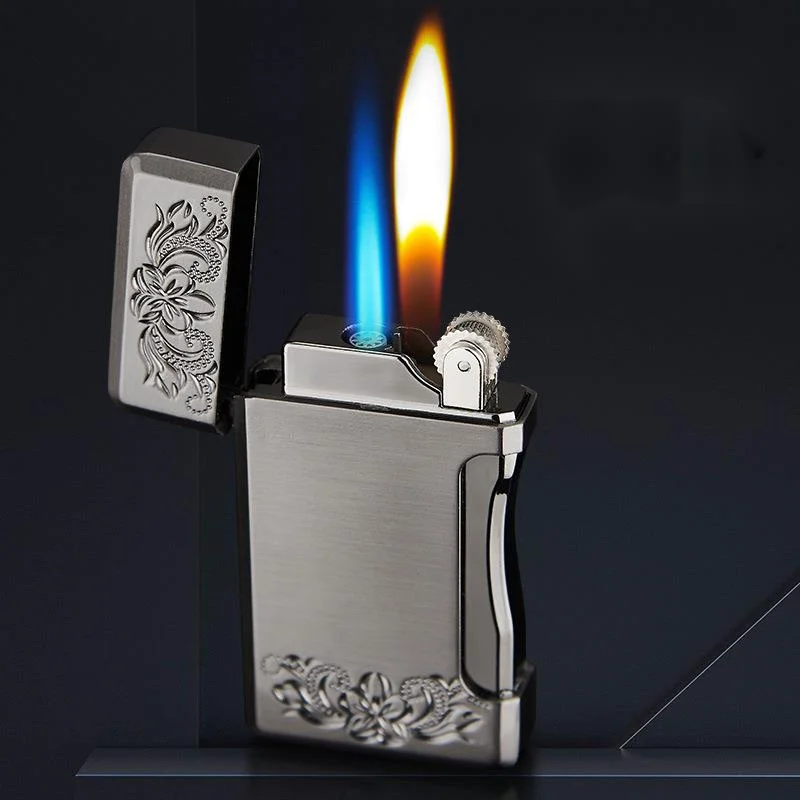 

Personality Variable Double Fire Grinding Wheel Open Fire Side Pressure Direct Punching Butane Gas Lighter Creative Men's Gift