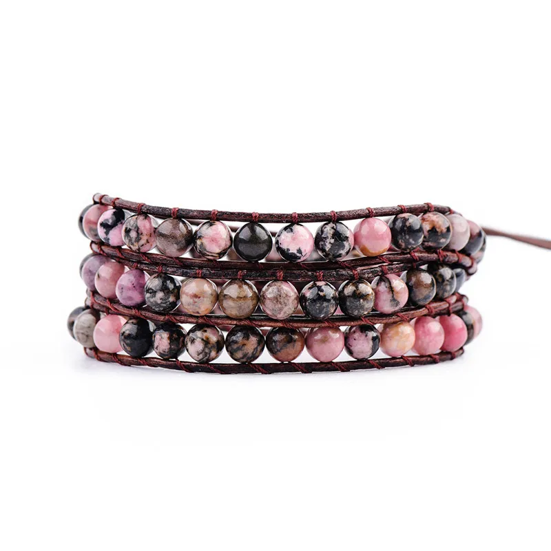 Кожаный браслет обруч из натурального камня бисера модные женские браслеты