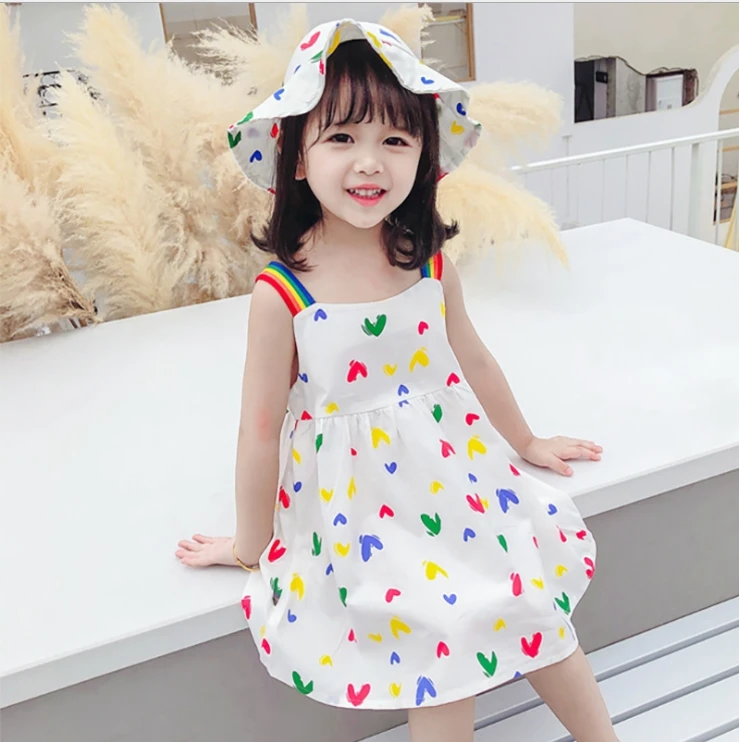 

Dress+Hat Girls Summer Dresses Kids Clothes Children Print Princess Dress Elegant 1 2 3 4 5 6 7 Year Girl Dress bautizo
