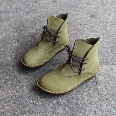 

Self-made winter autumn hand-frosted and leather short boots women's retro literature and art soft soles 2021 women boots