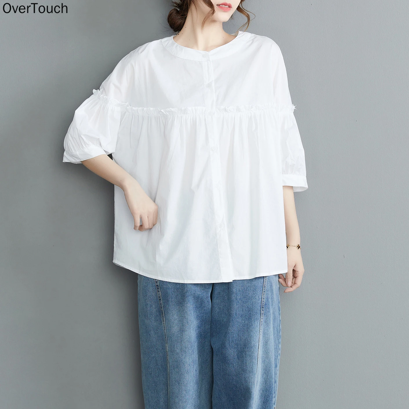 

Plus Size Women Blouse Summer Solid Basic Shirts Patchwork Office Lady Loose Casual Base Korea Female Oversize 3 Colors 2021