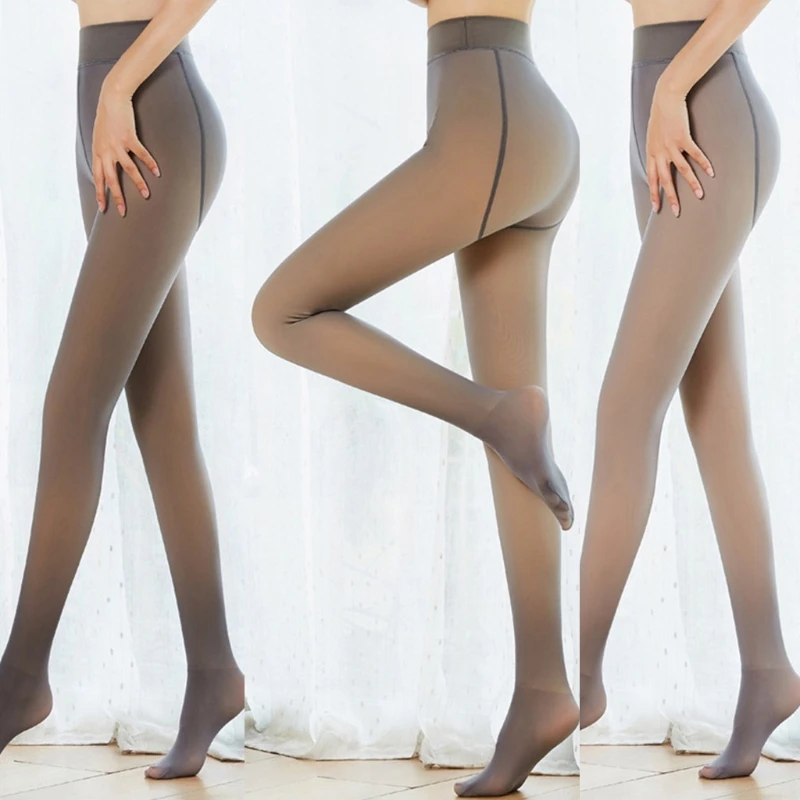 

Women Winter Warm Fake Translucent Pantyhose Thicken Faux Fleece Lined Seamless Stockings Slimming Legs Opaque Footed