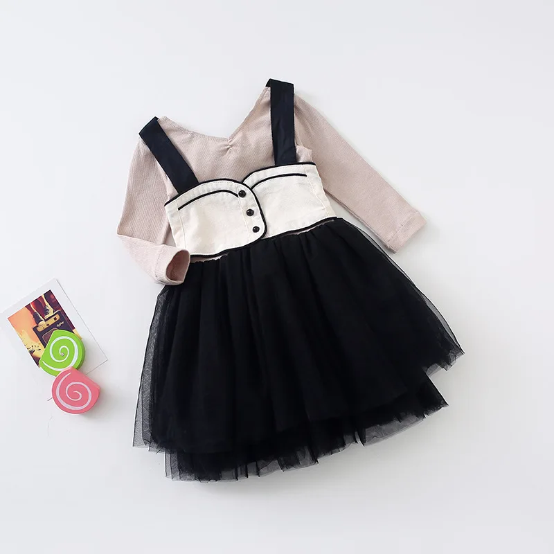 Праздничное хлопковое платье принцессы с длинным рукавом и жилетом на подтяжках