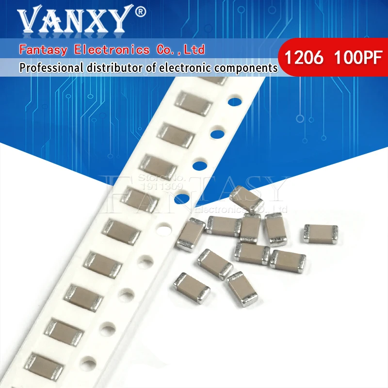 

100pcs 100PF NPO Error 5% 50V 1206 100P 0.1NF smd capacitor