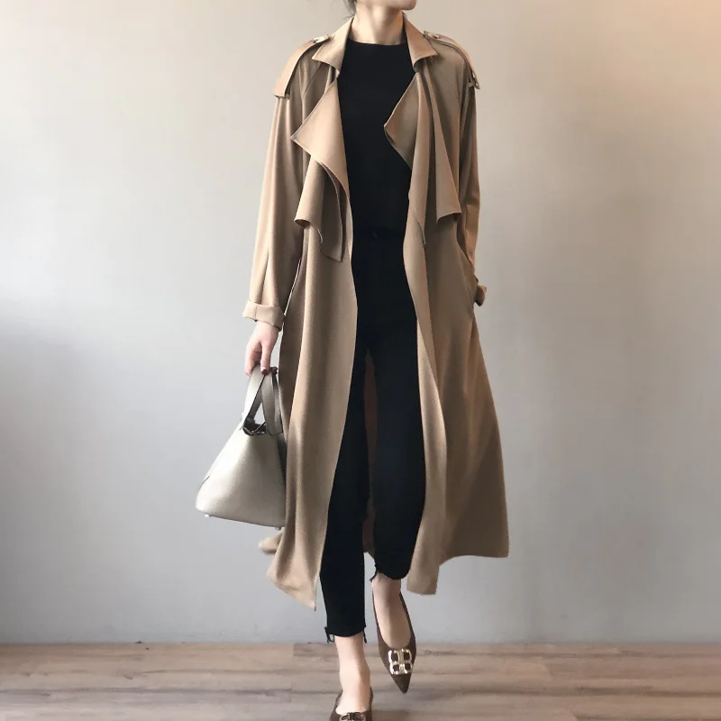 

New Fashion 2021 Autumn Winter Casual Belt Simple Long Trench Coat Chic Female Windbreaker Loose Vintage Elegant Women Trenchs