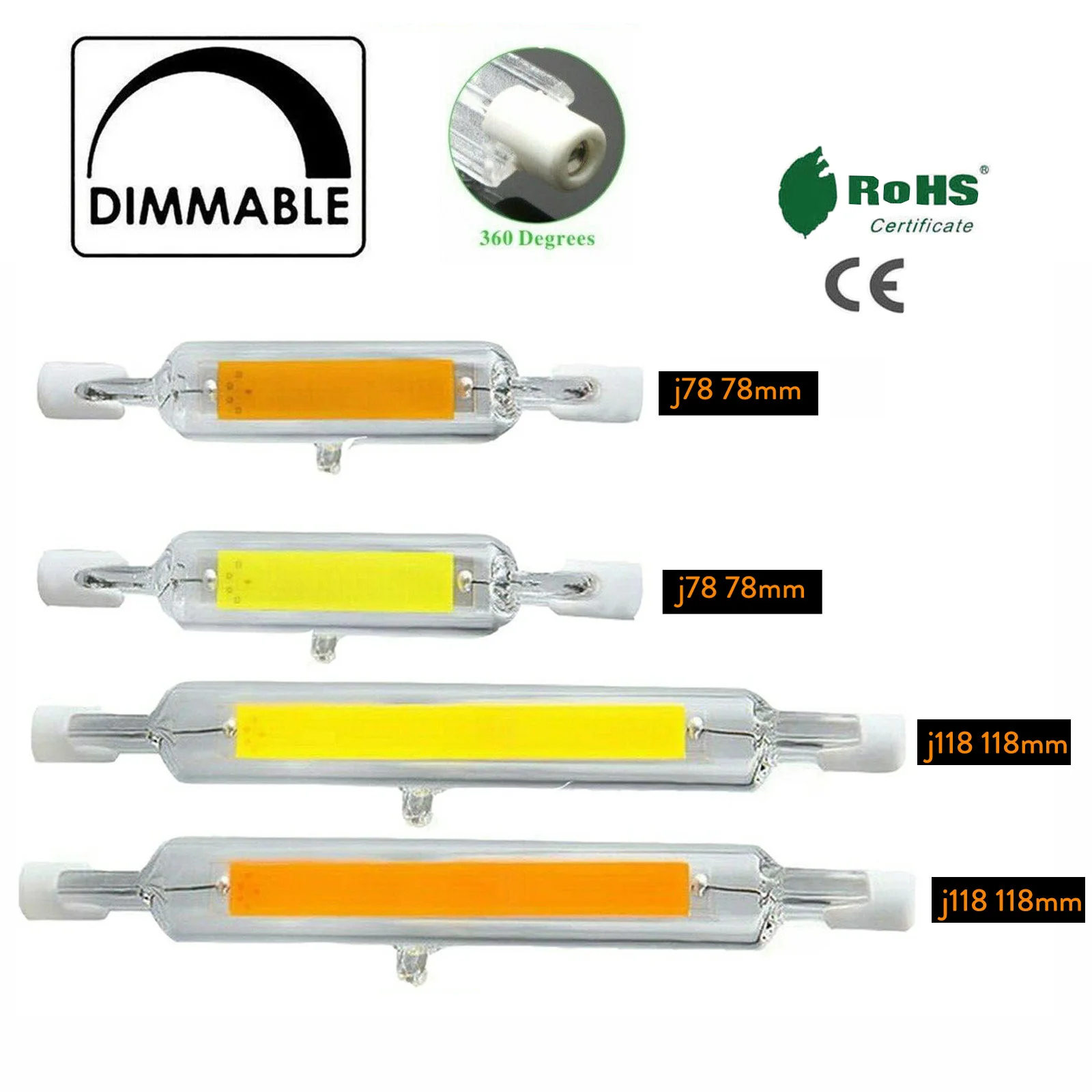 

10pcs R7s LED 78/118mm 7W 12W 15W 25W Dimmable COB Bulbs Ceramic Glass Tube Light Ampoule Replacement Halogen Bombillas Spotligh