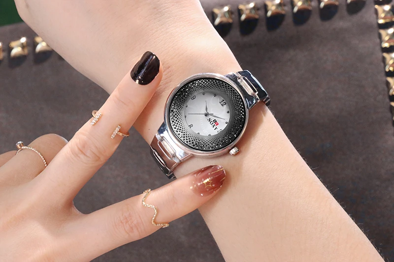 SOXY Simple Silver Watches Women Stainless Steel Strap Fashion Casual Wild Quartz Female Bracelet Watch relogio feminino