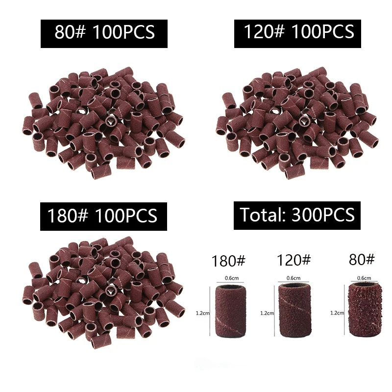 300 PCS Bands 20000 ОБ/мин, маникюр, машинка для маникюра, электрические сверла для ногтей комплект шлифовальные ленты для ногтей гель для ногтей для удаления кутикулы средство для снятия маникюра, педикюра комплект - Цвет: 300 PCS Bands