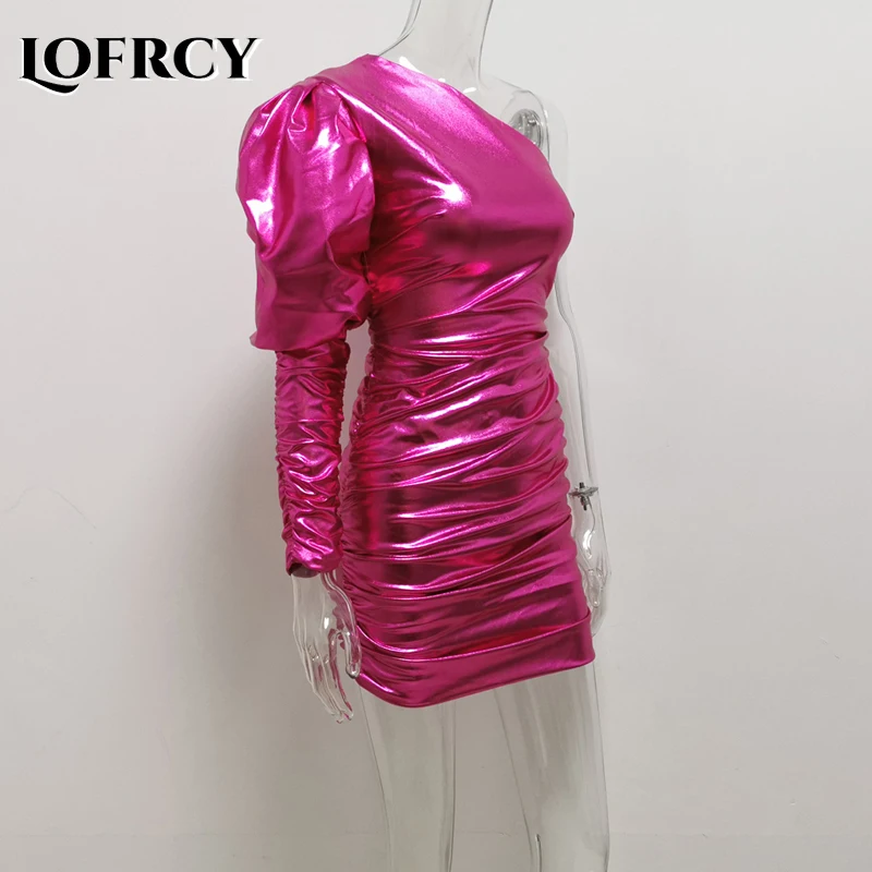 Lofrcy с асимметричным плечом и жидкостный металлический блеск розовый мини