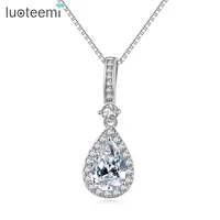 luoteemi water drop pendant necklace cubic zircon elegant fashion jewelry for women bride wedding dating kolye bayan gifts