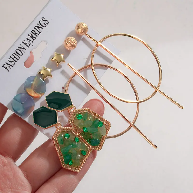 

5 Pairs/Set Women's Earrings 2020 Vintage Acrylic Pearl Earrings For Women Bohemian Fashion Jewelry Geometric Stud Earrings Set