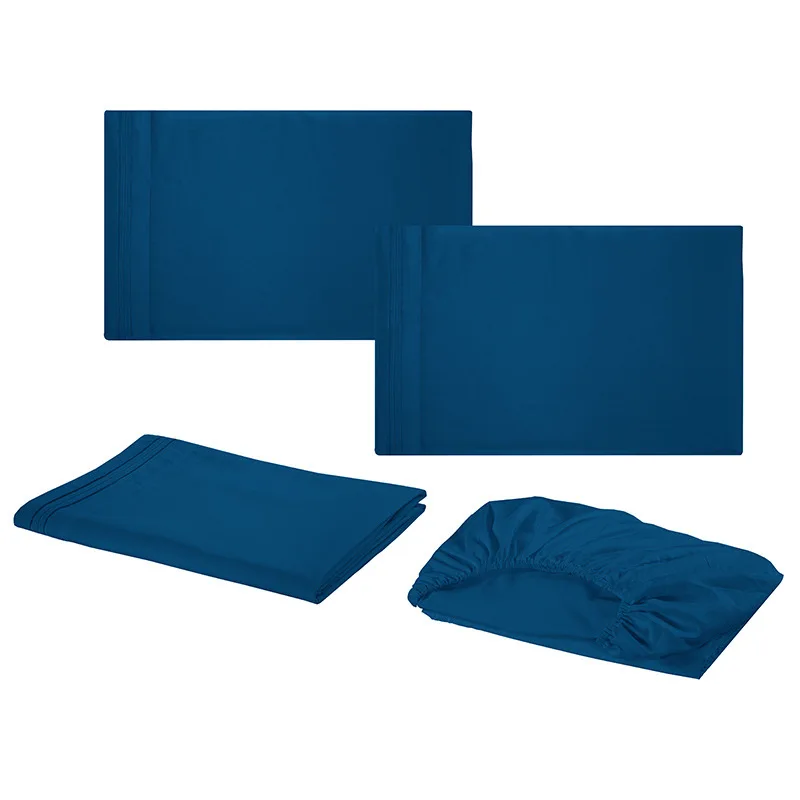 Комплект однотонного постельного белья с вышивкой 4 шт. простыня наволочка