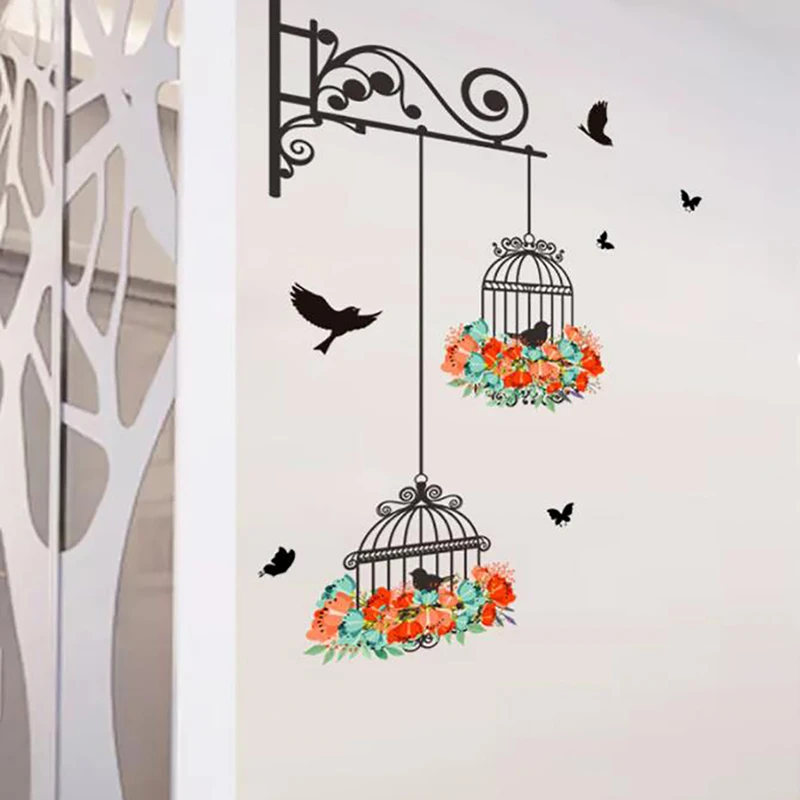 Птичья клетка цветок наклейки на стену для гостиной детской комнаты детские