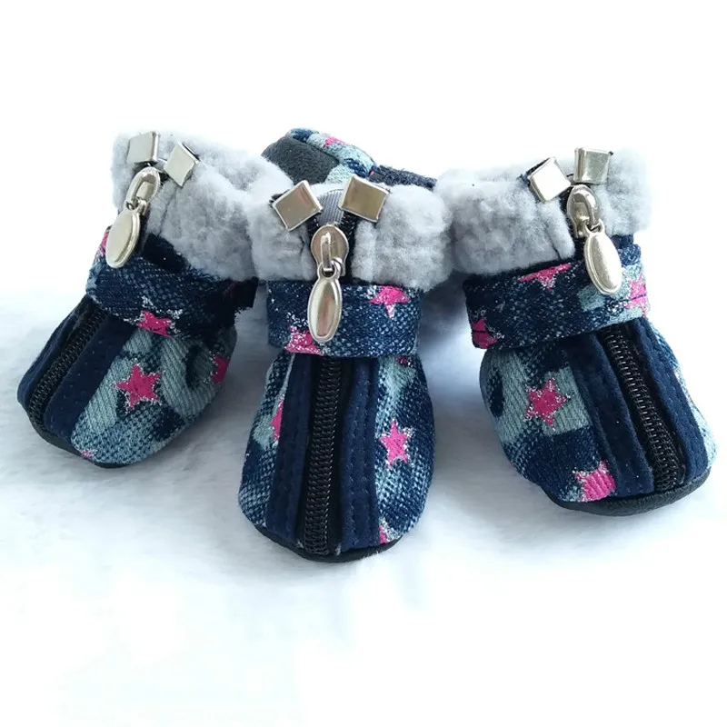 Обувь для домашних животных зимняя очень теплая обувь собак 4 шт./компл. джинсовая