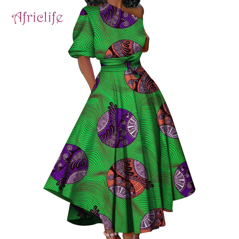 Хлопковые Платья с Африканским принтом женская летняя одежда коротким рукавом