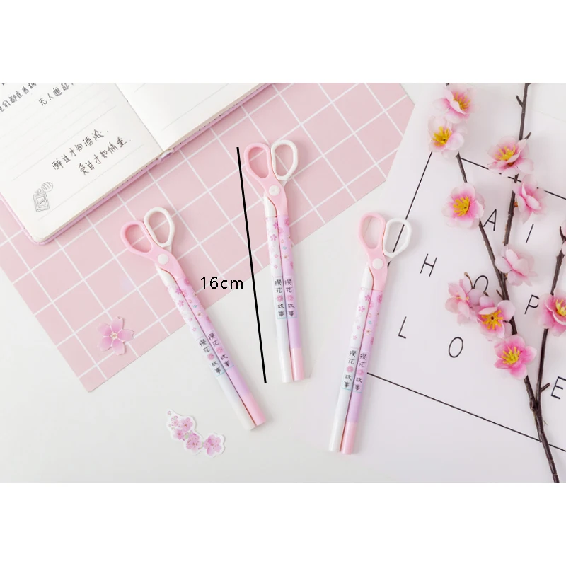 

40pcs Scissor shape cherry blossoms gel pen Plastic Gel Pen Kids Wedding Party Signature Pen Gift for Student School Supplies
