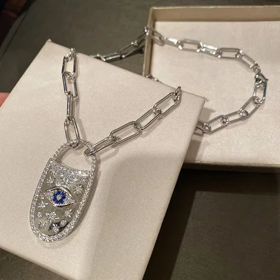 

Thick Chain For Couple Lovers Necklace New Clavicle Chain Buckle Eye Chain Sweater Chain Tide Devil's Eye 2021 Cool Style