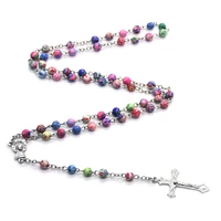 6mm round ceramic beads rosary necklace polymer clay cross pendant catholic necklaces religious jewelry women charm gifts