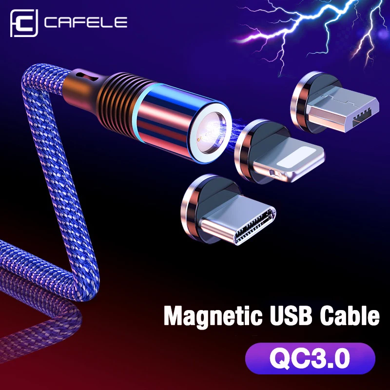 Магнитный usb-кабель CAFELE QC3.0 Micro-кабель USB Type-C для iPhone X XS MAX XR 8 7 6 Plus 3A кабели быстрой
