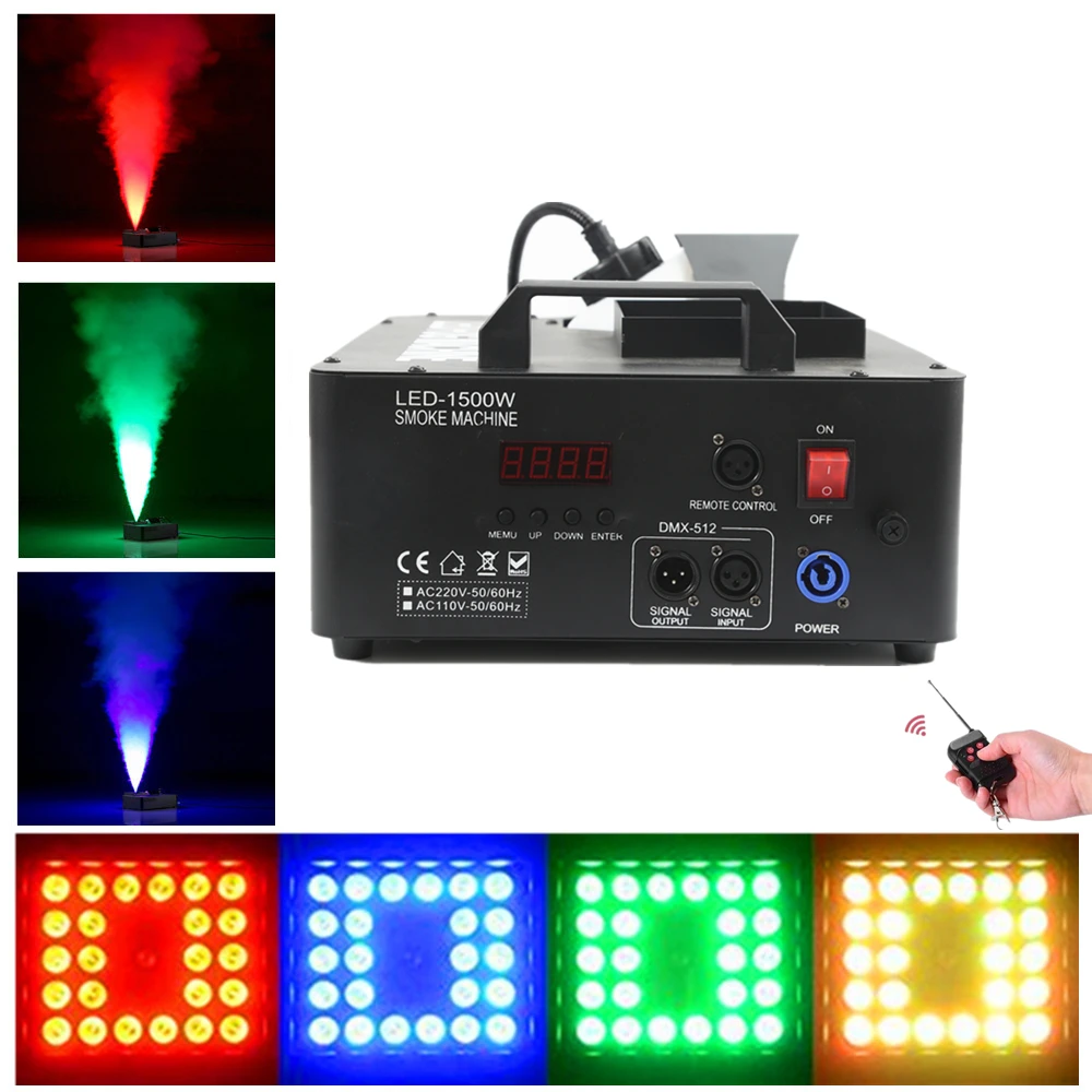 

Профессиональный DMX512 + пульт дистанционного управления Управление вертикальный 1500W этап фоггер с 24X9W RGB светодиодный свет/светодиодный тума...