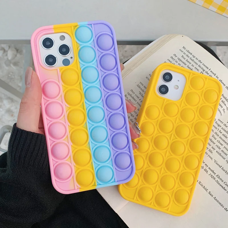 

Relive Stress Phone Case For Iphone 7 8 Plus X XR XS 11 12 Mini Pro Max Fidget Toys Push It Bubble Soft Silicone Phone Cover