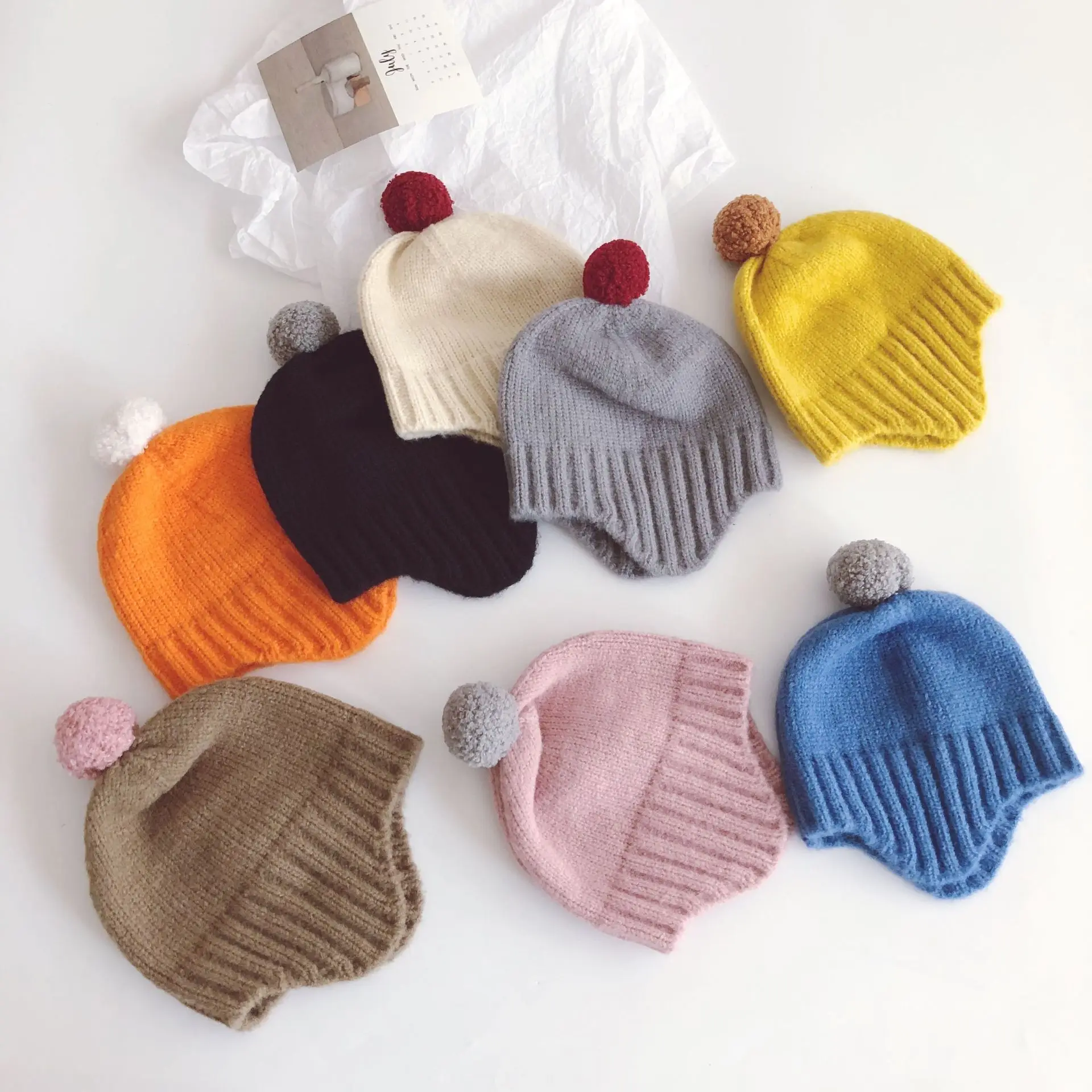 

Baby Cap Cute Knitted Pompom Kids Hat Winter Ear Thick Warm Beanie Hat Girl Boy Solid Color Cap for Newborn Toddler Bonnet Muts