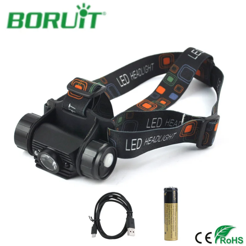 

BORUiT IR Sensor Headlamp With 18650 USB Rechargeable Lantern LED Headlight Waterproof Head Torch Light For Camping Fishing